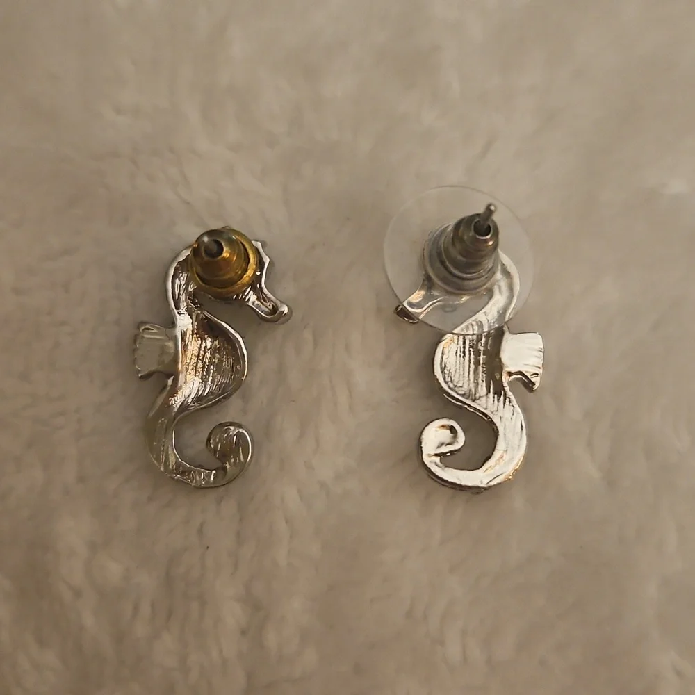 3/$30 Pastel Paved Rhinestone Seahorse Post Earrings